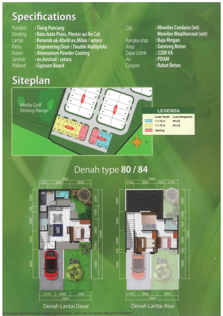 Specifications & denah & site plan