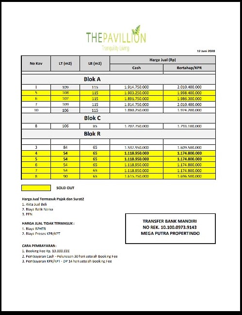 price list the pavillion