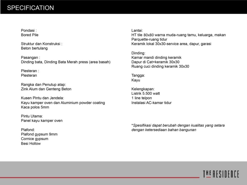 specifications the residence